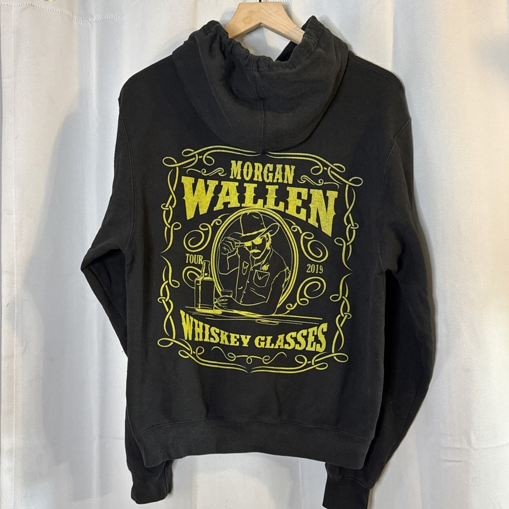 Morgan Wallen Whiskey Glasses 2019 Tour Pullover Hoodie Black • Small